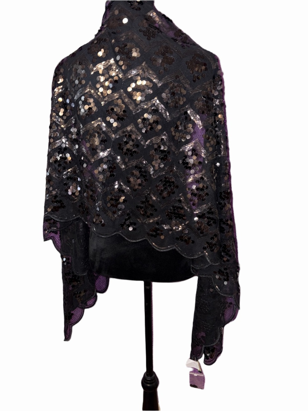 Joan Rivers Black Sequin Lace Capelet Shawl Evening Wrap Sheer Overlay OneSize - Picture 2 of 11